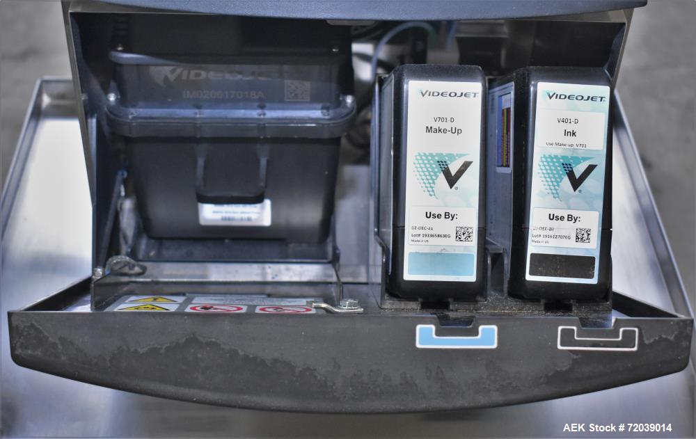Used Video Jet Ink Jet Coding Machine, Model 1510. Capable of speeds up to 279 m/min (914 ft/min). Has a single print head with up to five lines of type. Communications: Ethernet and RS-232 Serial. 1...
